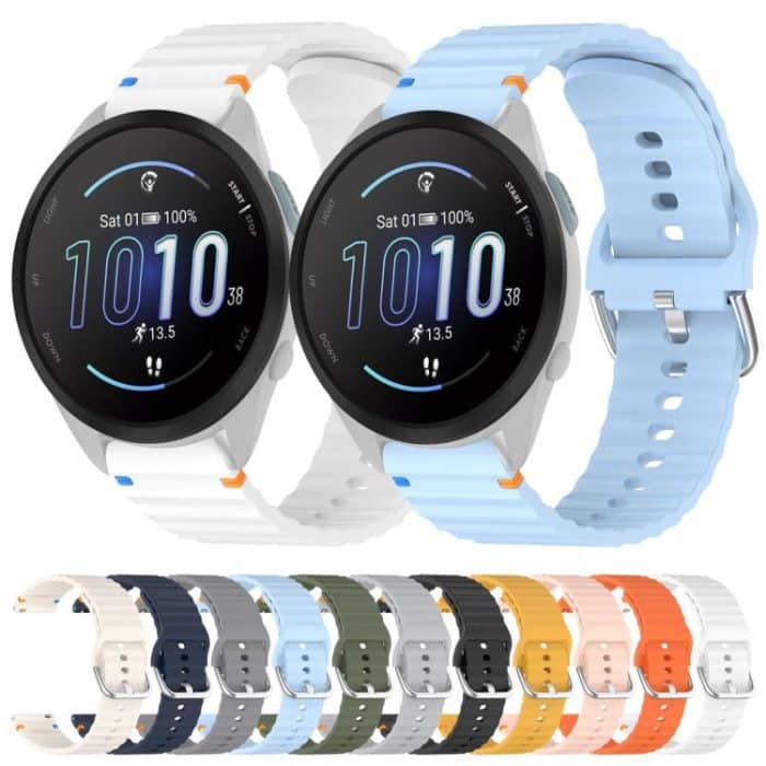 20 mm Silikon-Uhrenarmband mit gewellter Maserung und Nähten, For Garmin Forerunner 165 – Bild 2