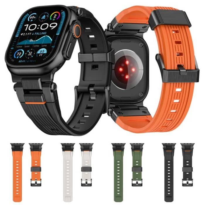 Edelstahl-Anschluss Vertikale Maserung TPU Uhrenarmband, For Apple Watch 46mm / 49mm / 45mm / 44mm – Bild 2