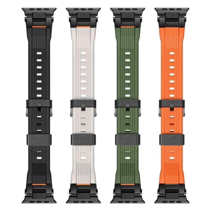 Edelstahl-Anschluss Vertikale Maserung TPU Uhrenarmband, For Apple Watch 46mm / 49mm / 45mm / 44mm – Bild 3