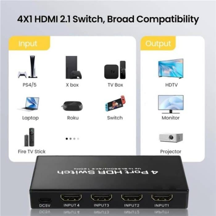 Q8-4 With Remote Control HDMI 2.1 8K 60Hz Gaming Home Theater Switcher 4x1 Adapter, US Plug, EU Plug – Bild 7