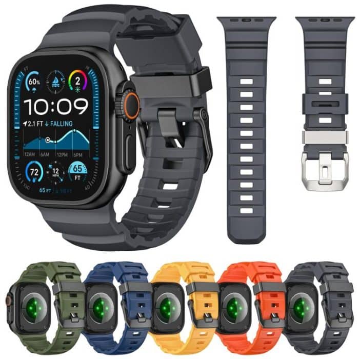 Black Buckle Field Path Fluororubber Watch Band, For Apple Watch 46mm / 49mm / 45mm / 44mm – Bild 2