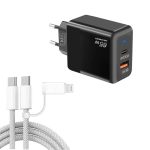 PD41 GaN PD 45W + USB Charger with USB-C to USB-C / 8 Pin Data Cable for iPhone, EU Plug