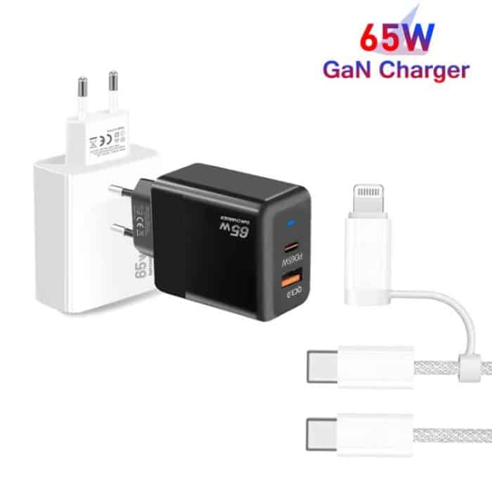 PD41 GaN PD 45W + USB Charger with USB-C to USB-C / 8 Pin Data Cable for iPhone, EU Plug – Bild 2