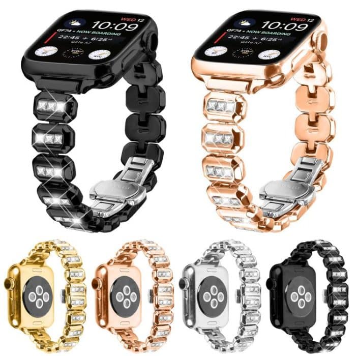 Small Square Diamonds Butterfly Buckle Watch Band, For Apple Watch 46mm / 49mm / 45mm / 44mm, For Apple Watch 42mm / 41mm / 40mm / 38mm – Bild 2