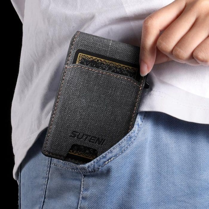 Suteni Denim Pattern Button Automatically Pops Out the Card Box – Bild 6