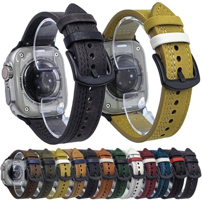 7-Line Tri-Star Buckle Pull Up Leather Watch Band, For Apple Watch 46mm / 49mm / 45mm / 44mm, For Apple Watch 42mm / 41mm / 40mm / 38mm – Bild 2