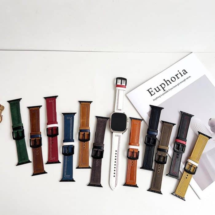 7-Line Tri-Star Buckle Pull Up Leather Watch Band, For Apple Watch 46mm / 49mm / 45mm / 44mm, For Apple Watch 42mm / 41mm / 40mm / 38mm – Bild 3