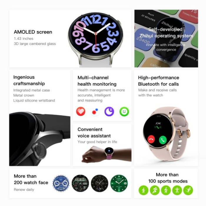 Sense 6 1.43 AMOLED Screen IP68 Waterproof Bluetooth Call Smartwatch Supports Health Monitoring – Bild 3