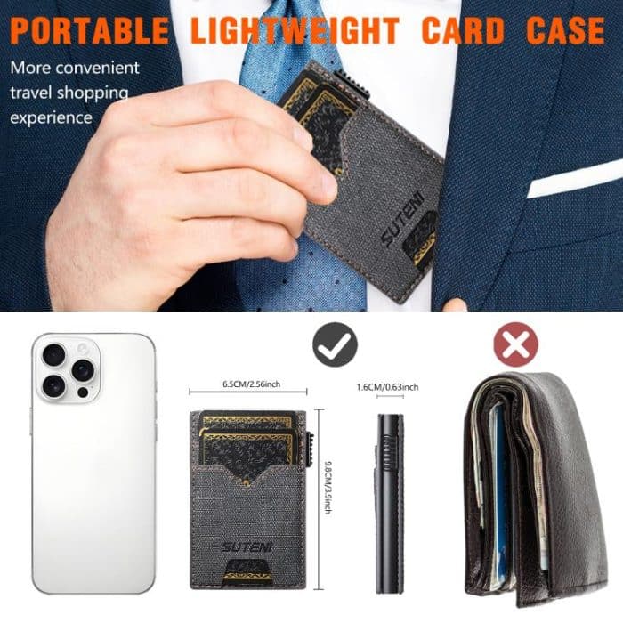 The Suteni denim double-sided card slot button automatically ejects the card box – Bild 5