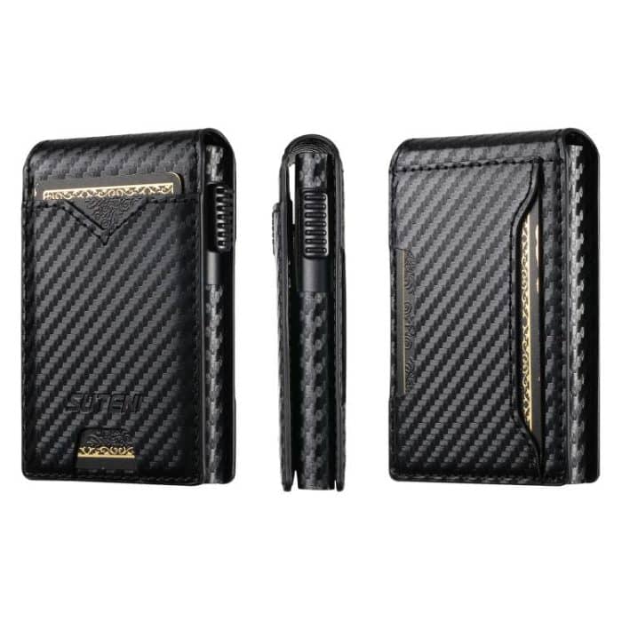 The Suteni carbon fiber pattern button automatically pops out the veneered printed card box – Bild 1