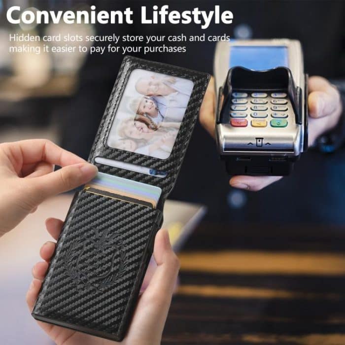 The Suteni carbon fiber pattern button automatically pops out the veneered printed card box – Bild 7