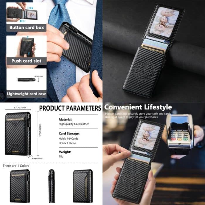 The Suteni carbon fiber pattern button automatically pops out the veneered printed card box – Bild 2