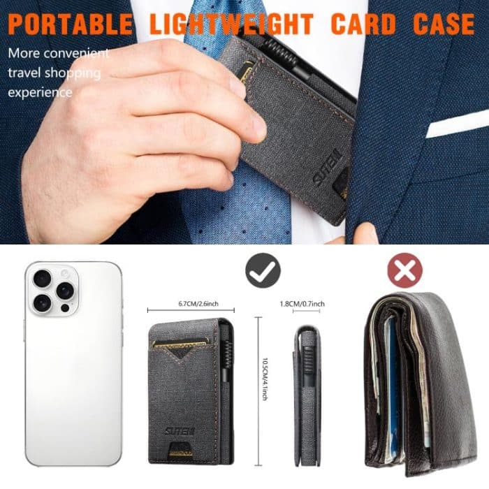 The Suteni denim pattern button automatically pops out the veneered printed card box – Bild 6