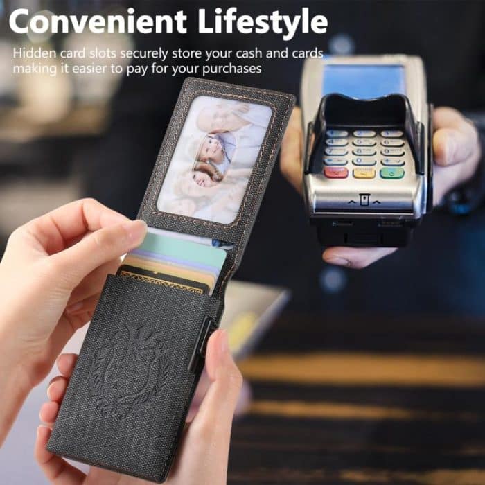 The Suteni denim pattern button automatically pops out the veneered printed card box – Bild 7