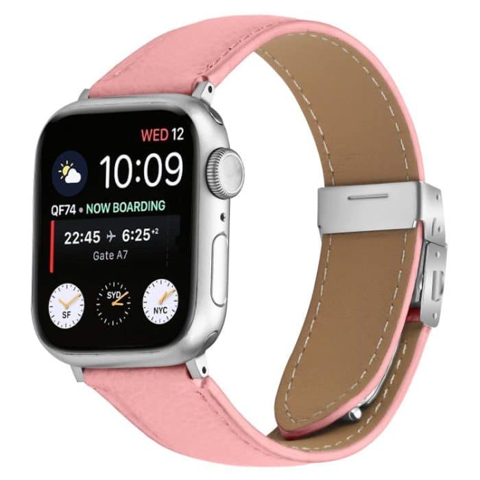 Lychee Texture Silver Turtle Back Buckle Leather Watch Band, For Apple Watch 46mm / 49mm / 45mm / 44mm, For Apple Watch 42mm / 41mm / 40mm / 38mm – Bild 1