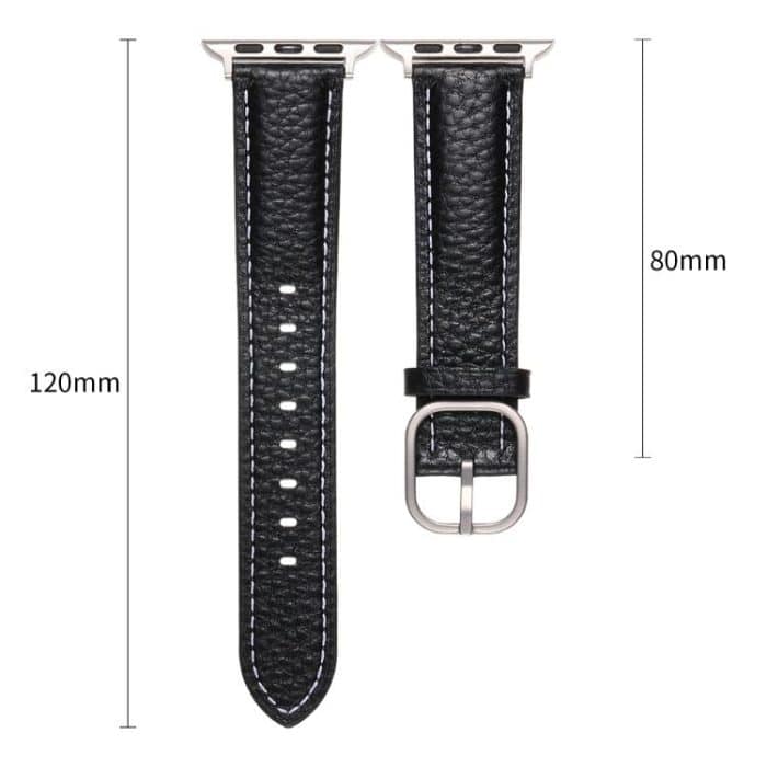 Square Buckle Litchi Texture Genuine Leather Watch Band, For Apple Watch 46mm / 49mm / 45mm / 44mm, For Apple Watch 42mm / 41mm / 40mm / 38mm – Bild 5