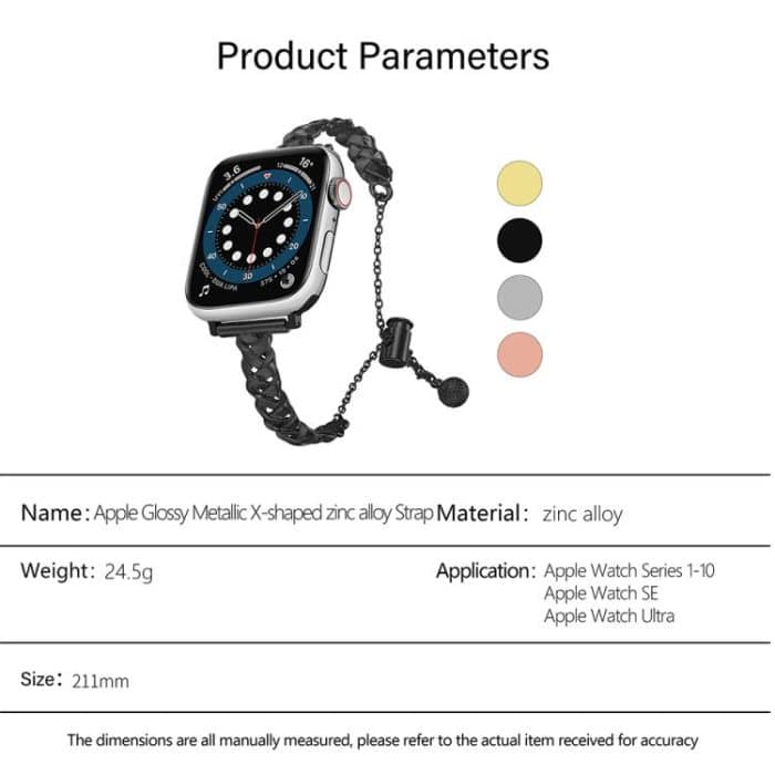 Braid Metal Glossy Zinc Alloy Watch Band, For Apple Watch 46mm / 49mm / 45mm / 44mm, For Apple Watch 42mm / 41mm / 40mm / 38mm – Bild 3