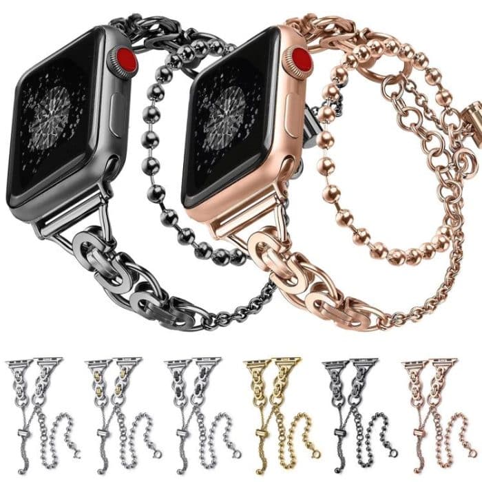 Double Circle Beaded Chain Zinc Alloy Watch Band, For Apple Watch 46mm / 49mm / 45mm / 44mm, For Apple Watch 42mm / 41mm / 40mm / 38mm – Bild 2