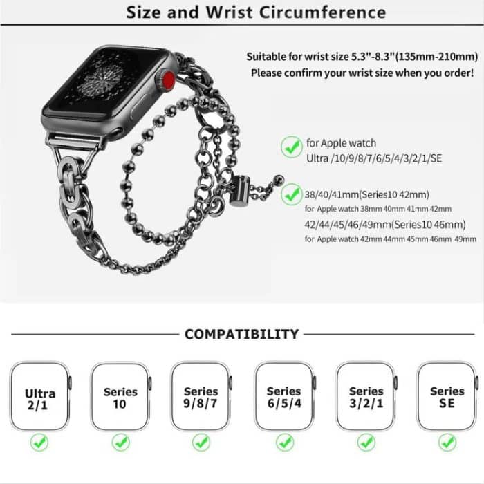 Double Circle Beaded Chain Zinc Alloy Watch Band, For Apple Watch 46mm / 49mm / 45mm / 44mm, For Apple Watch 42mm / 41mm / 40mm / 38mm – Bild 5