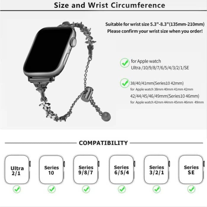 Four Leaf Clover Diamond Zinc Alloy Watch Band, For Apple Watch 46mm / 49mm / 45mm / 44mm, For Apple Watch 42mm / 41mm / 40mm / 38mm – Bild 4