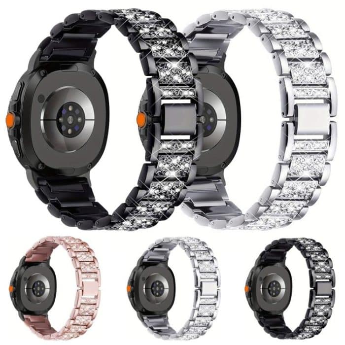 Uhrenarmband aus Metall mit drei Perlen und Diamanten, For Samsung Galaxy Watch8 / Watch8 Classic – Bild 2