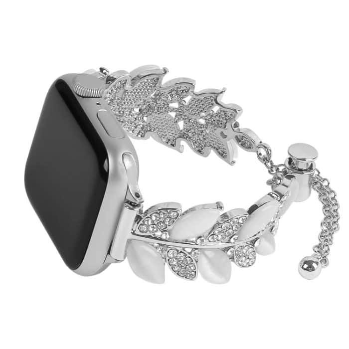 Leaf Shaped Diamond Studded Bracelet Alloy Watch Band, For Apple Watch 46mm / 49mm / 45mm / 44mm, For Apple Watch 42mm / 41mm / 40mm / 38mm – Bild 1