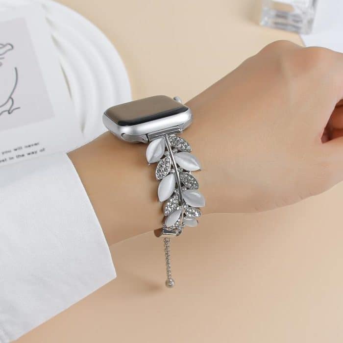 Leaf Shaped Diamond Studded Bracelet Alloy Watch Band, For Apple Watch 46mm / 49mm / 45mm / 44mm, For Apple Watch 42mm / 41mm / 40mm / 38mm – Bild 9