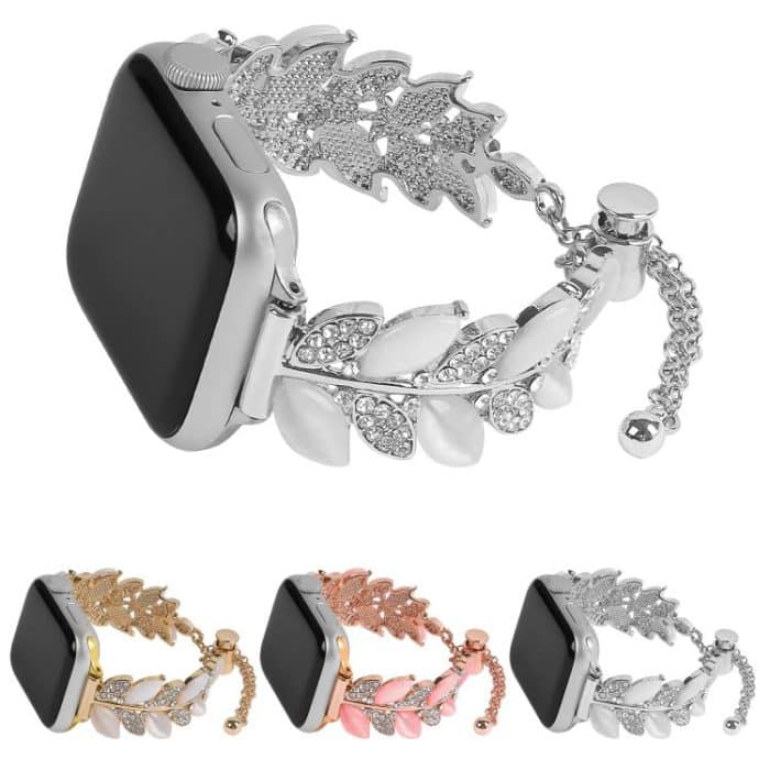Leaf Shaped Diamond Studded Bracelet Alloy Watch Band, For Apple Watch 46mm / 49mm / 45mm / 44mm, For Apple Watch 42mm / 41mm / 40mm / 38mm – Bild 3