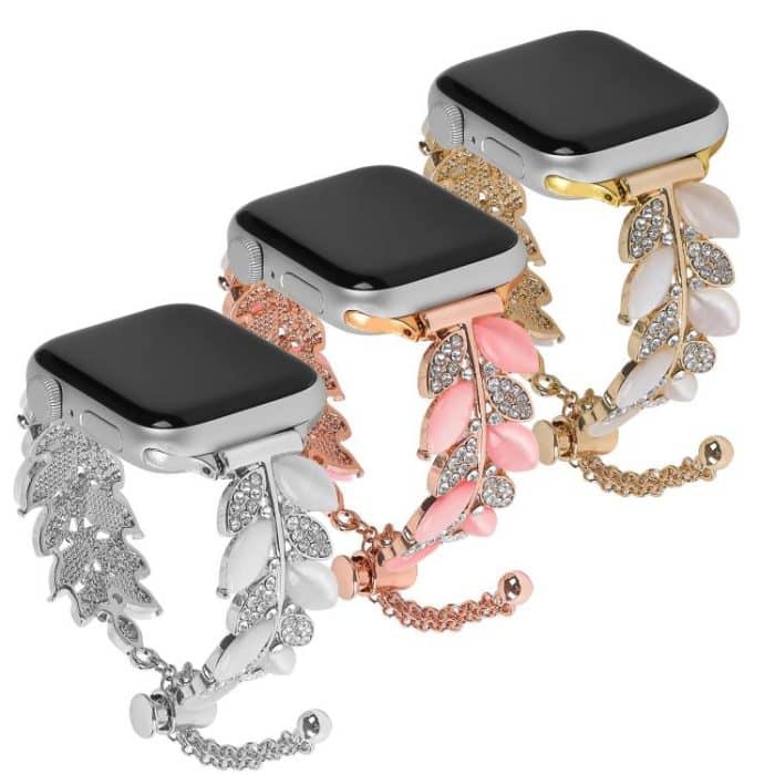 Leaf Shaped Diamond Studded Bracelet Alloy Watch Band, For Apple Watch 46mm / 49mm / 45mm / 44mm, For Apple Watch 42mm / 41mm / 40mm / 38mm – Bild 4