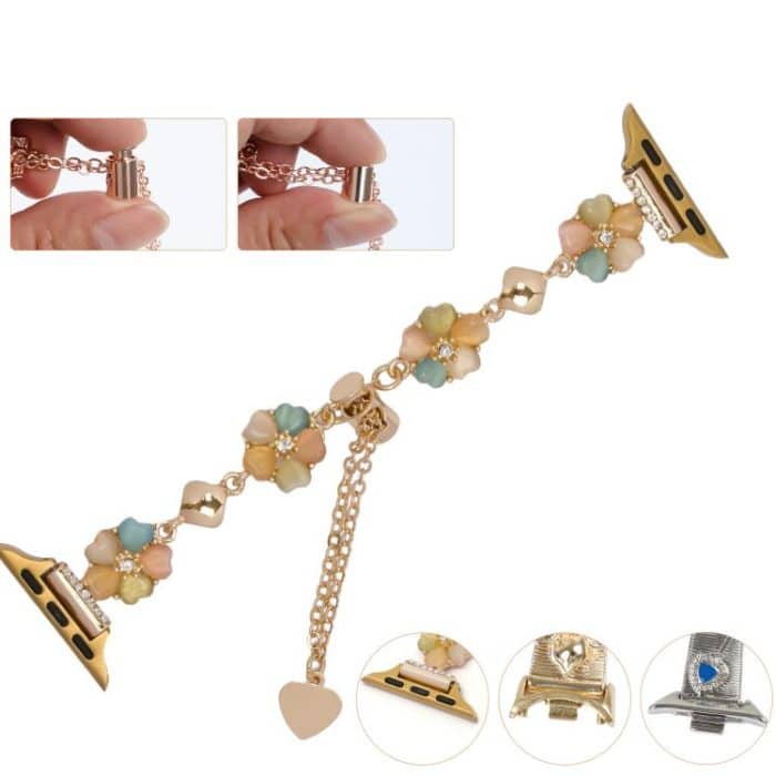 Four Leaf Clover Chain Alloy Watch Band, For Apple Watch 46mm / 49mm / 45mm / 44mm, For Apple Watch 42mm / 41mm / 40mm / 38mm – Bild 4