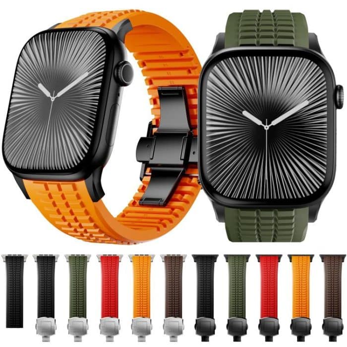 Knurled Texture Folding Buckle Silicone Watch Band, For Apple Watch 46mm / 49mm / 45mm / 44mm – Bild 2