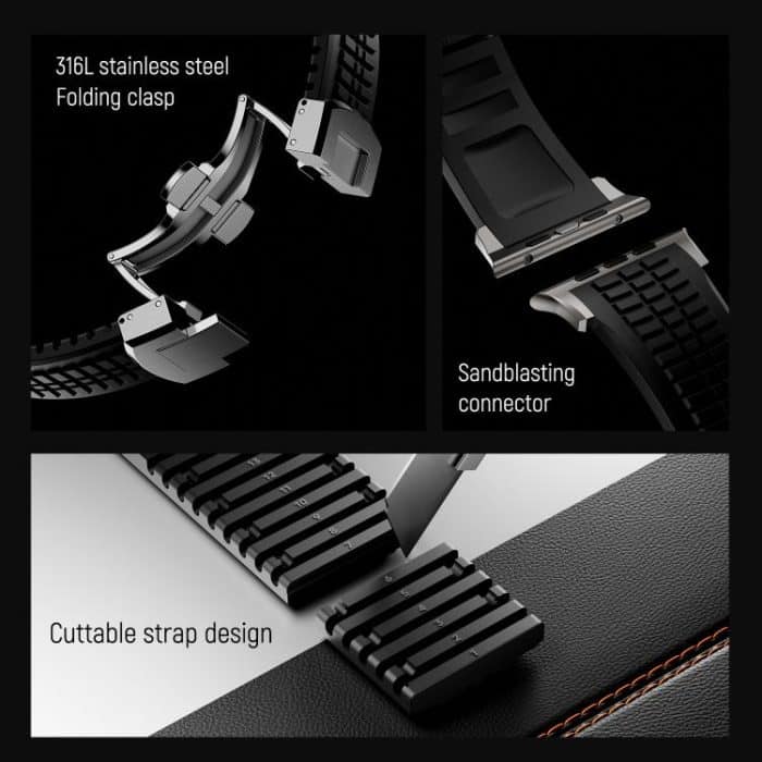 Knurled Texture Folding Buckle Silicone Watch Band, For Apple Watch 46mm / 49mm / 45mm / 44mm – Bild 3