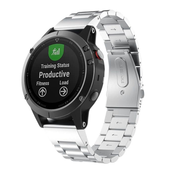 Für Garmin Fenix 5 Drei-Perlen-Edelstahl-Metallarmband (Silber), 20MM, 22MM, 26MM – Bild 1