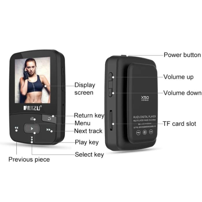 Neuankömmling Original RUIZU X50 Sport Bluetooth MP3-Player 8 GB Clip Mini mit Bildschirmunterstützung FM, Aufnahme, E-Book, Uhr, Schrittzähler – Bild 3