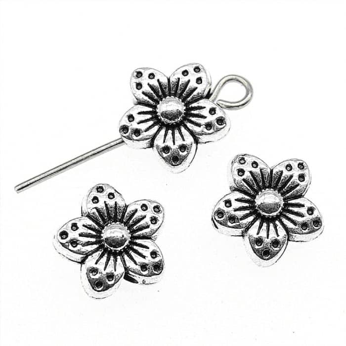 TBD01310524_1.jpg 30 PCS tibetische Silberlegierung Blumen Charms Perlen Flower Spacer Perlen Charm, Größe: 9x9x5mm – Bild 2