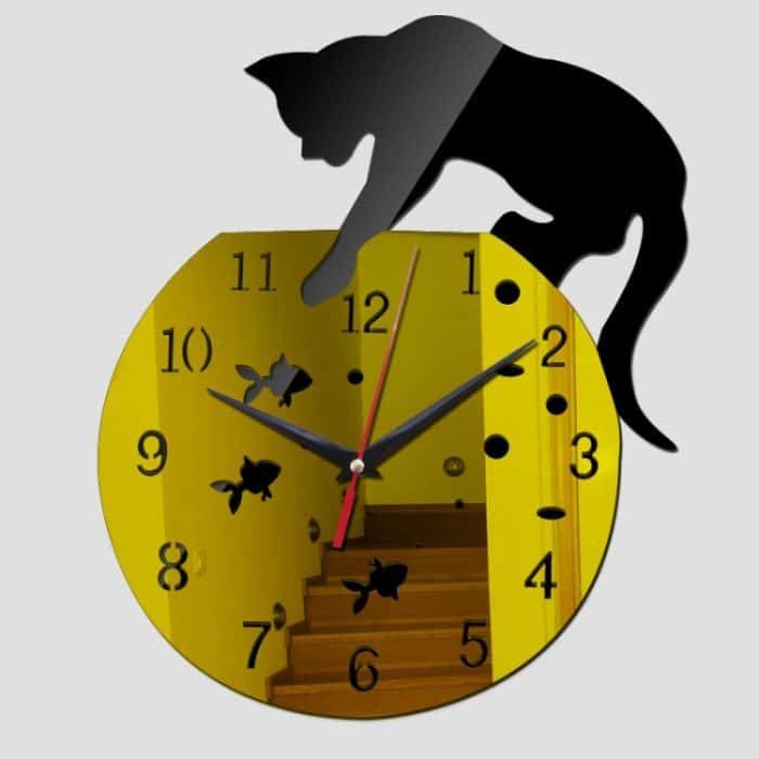 3D-Acryl-Katzenspiegel-Wanduhr, DIY, modische Heimdekoration – Bild 1