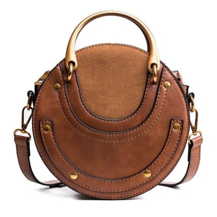 Circular Scrub PU-Leder-Damentaschen, Retro-Handtasche, Schulter-Minitasche