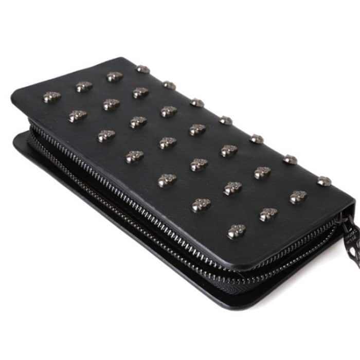 Frauen Metall Schädel Brieftasche Karte Leder Wristlet Handtaschen – Bild 3