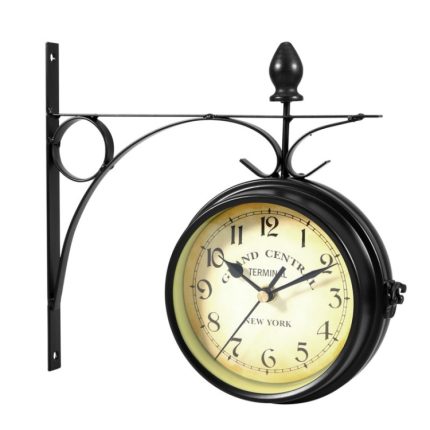 Schmiedeeiserne Uhr Vintage dekorative doppelseitige Wanduhr, Black, White