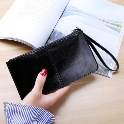 Damen-Geldbörse mit Reißverschluss, lange Clutch, mehrere Kartenfächer, Handgelenk-Geldbörse