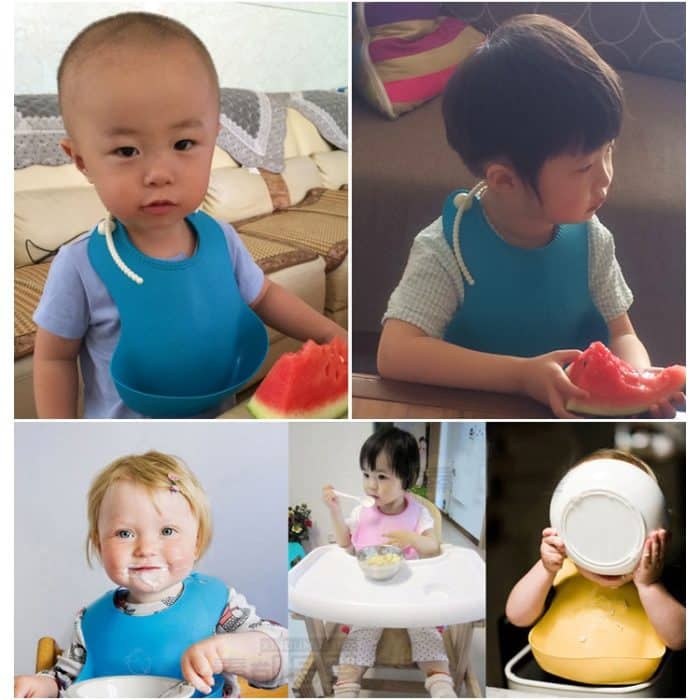 Baby-Kleinkind-Kleinkind-Wasserdichtes-Silikon-Lätzchen, Kleinkinder, die das Mittagessen füttern, aufrollbare Schürze – Bild 8