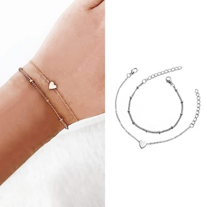 TBD0191063901B.jpg 2 Sets Damen-Armbänder mit minimalistischer kleiner Liebe und scharfer Gliederkette – Bild 1