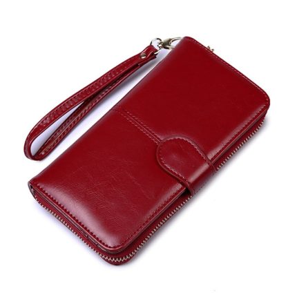 Damen-Clutch aus Ölwachs-Leder, Retro, lang, großes Fassungsvermögen, multifunktionale Geldbörse