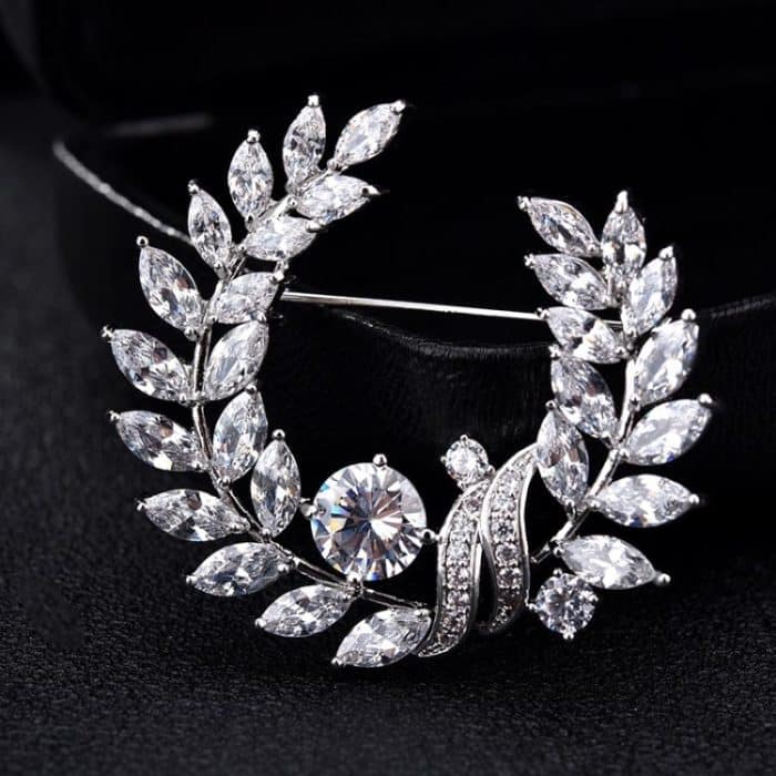 TBD0200461201A_1.jpg Olivenzweig-Gras-Ring, Zirkon-Brosche, exquisite Accessoires, Medaille, modische Brosche, Mantel, Pullover, Anstecknadel – Bild 2