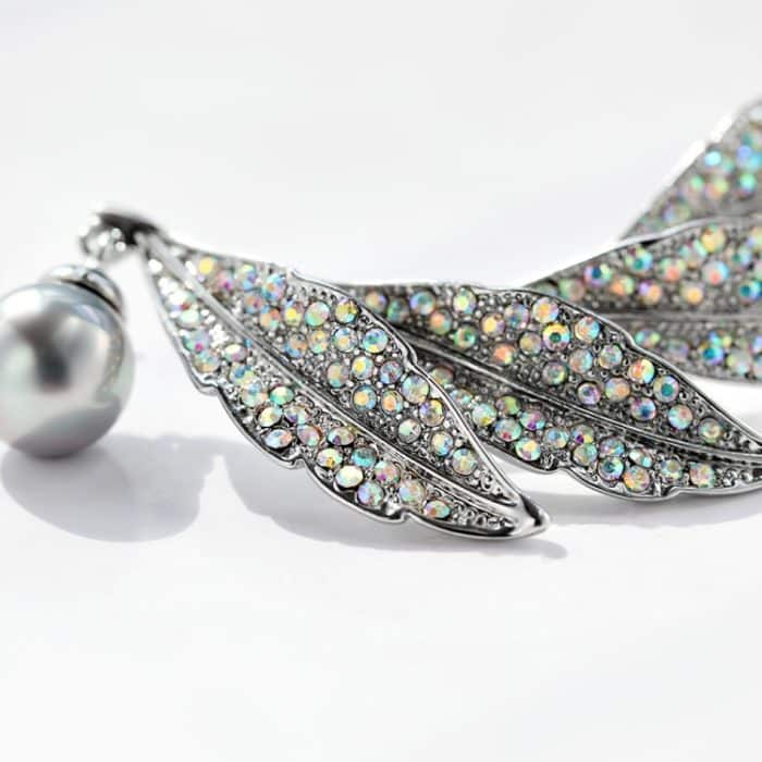 Vintage-Stil, bunte Kristall-Perlen-Feder-Brosche, Splitternadeln, Broschen – Bild 3