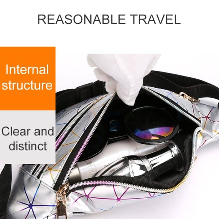 Taillentaschen aus PU-Leder mit Lasermuster, Damen-Gürteltasche, einzelne Umhängetasche, Double Zipper Rhombus (Black ), Double Zipper Rhombus (Pink), Double Zipper Rhombus (Sliver) – Bild 6