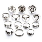 14 PCS / Set Punk Vintage Hohl geschnitzte Diamant Wassertropfen Blume Mond Ring Set