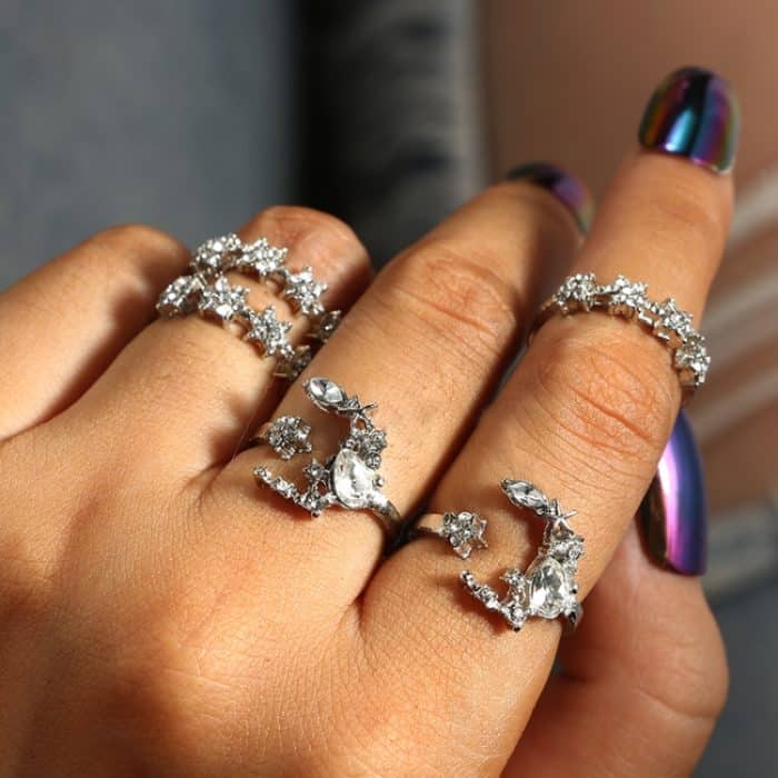 5 PCS / Set Vintage Damen Star Moon verstellbares Ringset – Bild 8