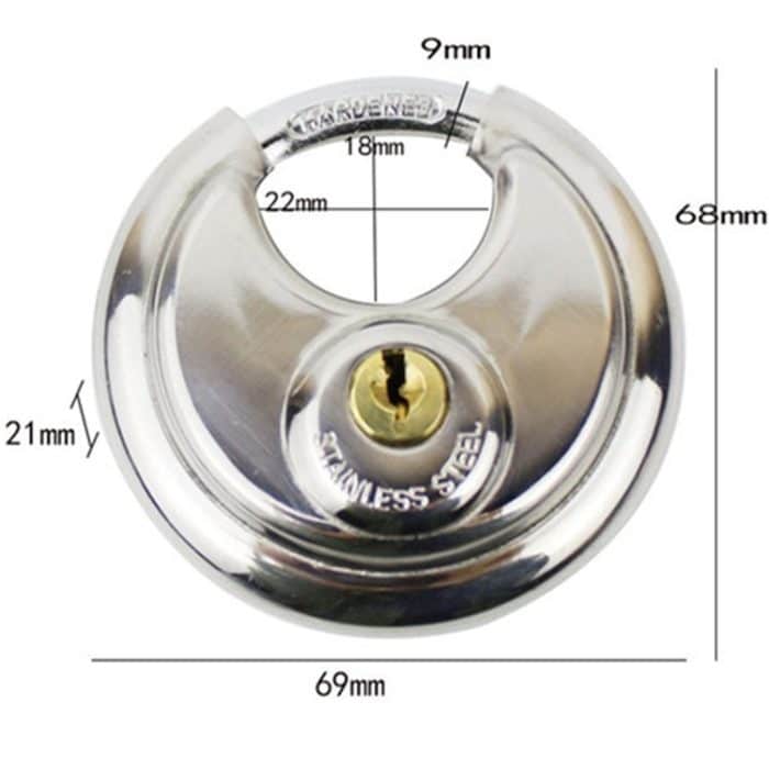 70mm Edelstahl Rundschloss Lager Türschloss Kettenschloss Fahrrad Anti-Diebstahl-Schloss – Bild 2