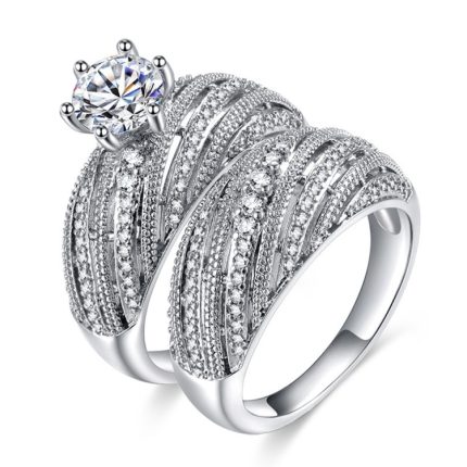 2 Stück Damen Vintage 925 Silber Diamant-Ehering